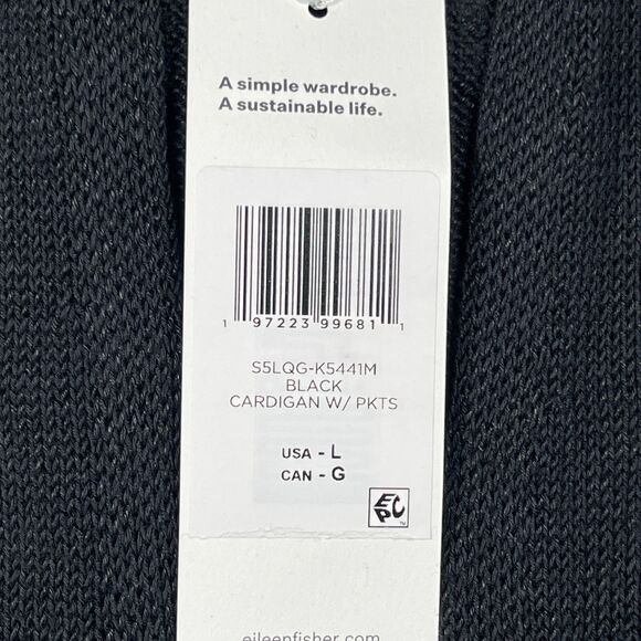 Eileen Fisher Cardigan Womens Large Black Open Front Organic Linen Blend - Picture 4 of 10